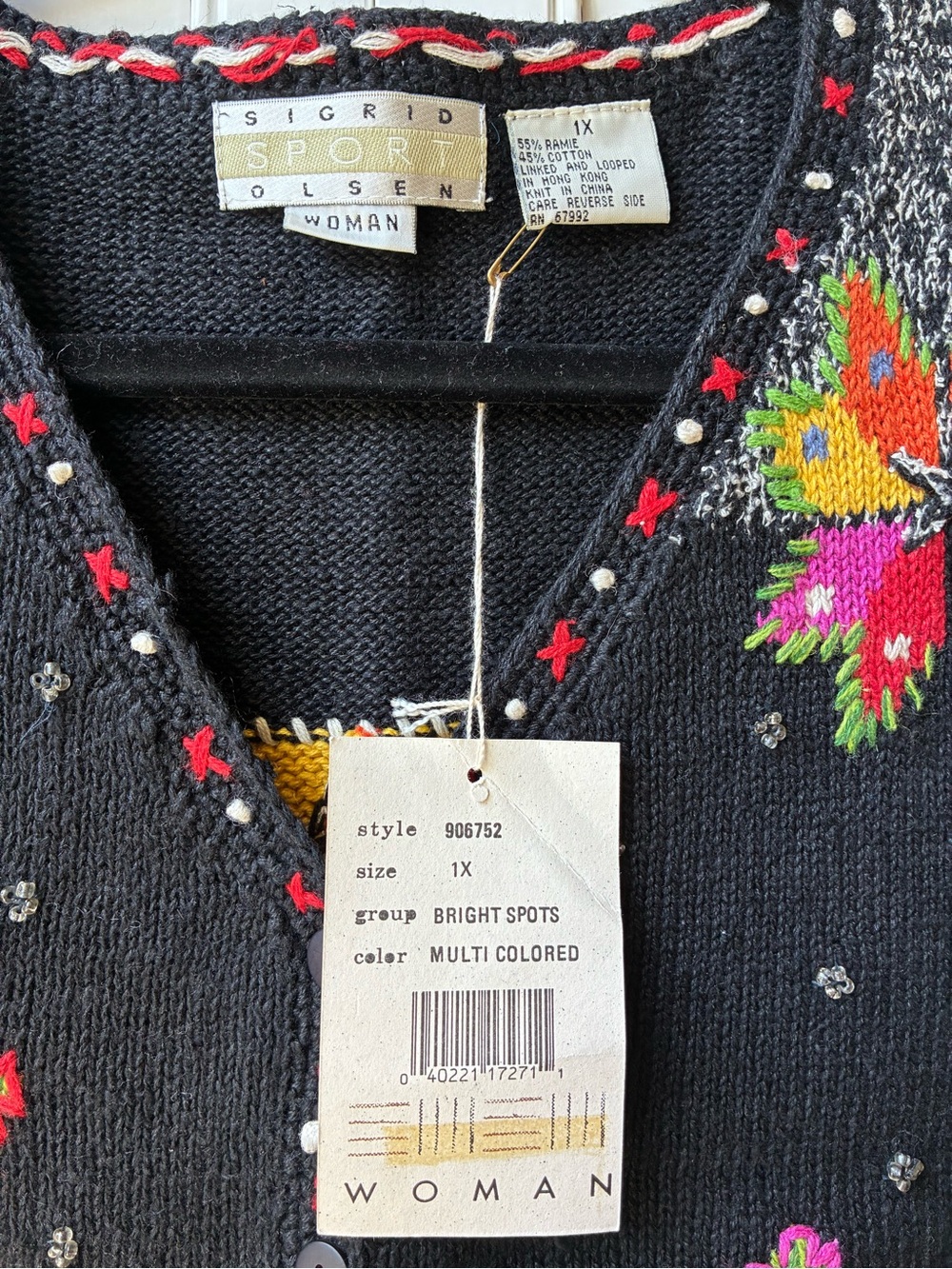 Deadstock vintage NWT Sigrid Olsen Sport Christmas Tree holiday sweater Vest 1x - Picture 12 of 16